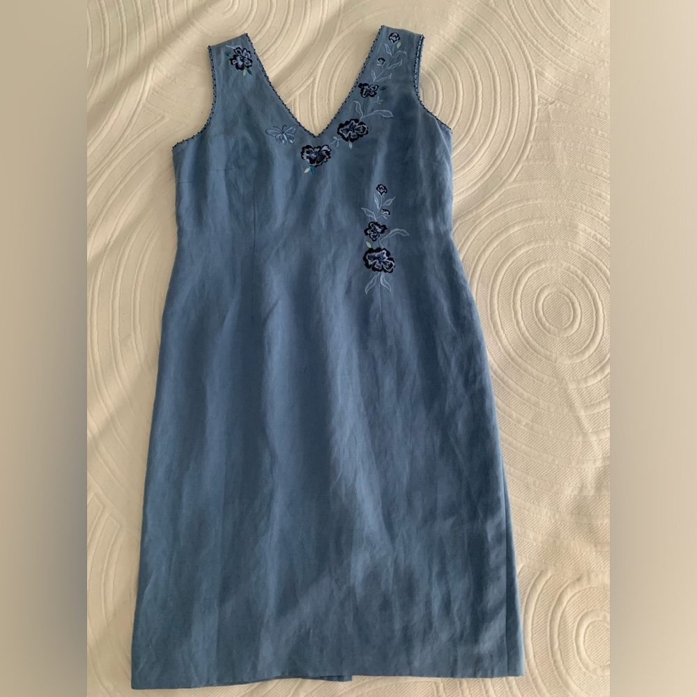 Blue floral embroidered midi dress (size 14)